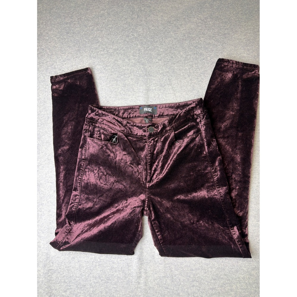 Paige Hoxton Ankle High Rise Skinny Crushed Velvet Pants Plum Purple 27 1767A66
